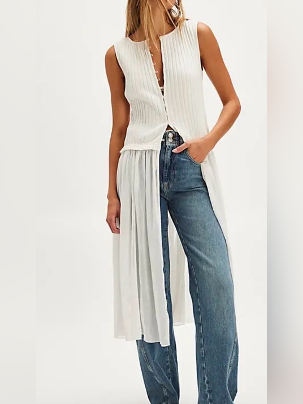 Free People Ribbed Knit Maxi Top Shirt in ivory-NWOT-XS-Boho